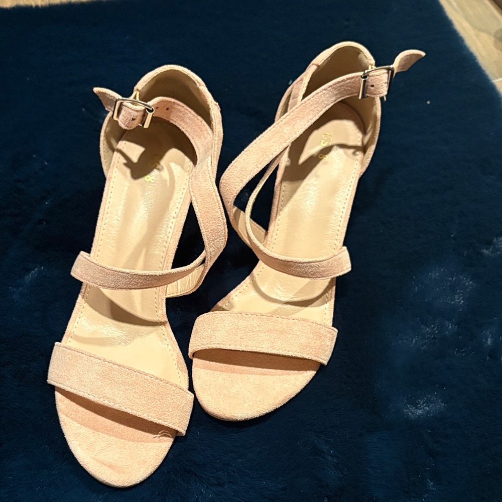 Chic Nude Strappy Block Heels - Picture 2 of 3